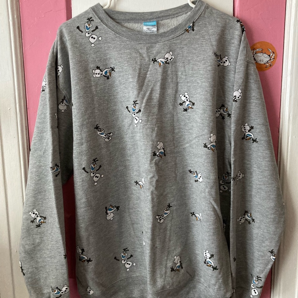 Disney Gray Olaf Crewneck Sweatshirt with Small Graphic Print